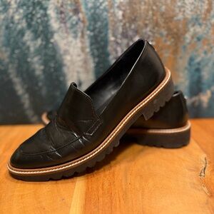 Ecco Black Leather Flats with Brown Sole